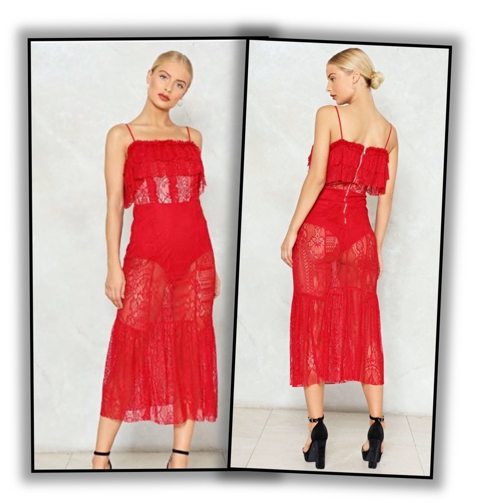 Nasty Gal sheer red lace dress